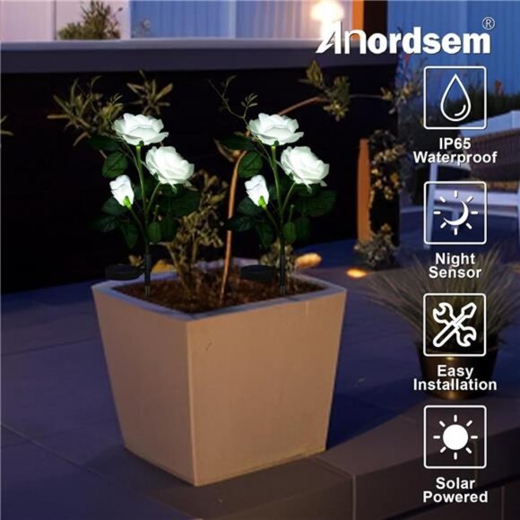 Solar Flowers Lights Outdoor Garden Yard Decor Waterproof 2 Pack - Picture 4 of 7